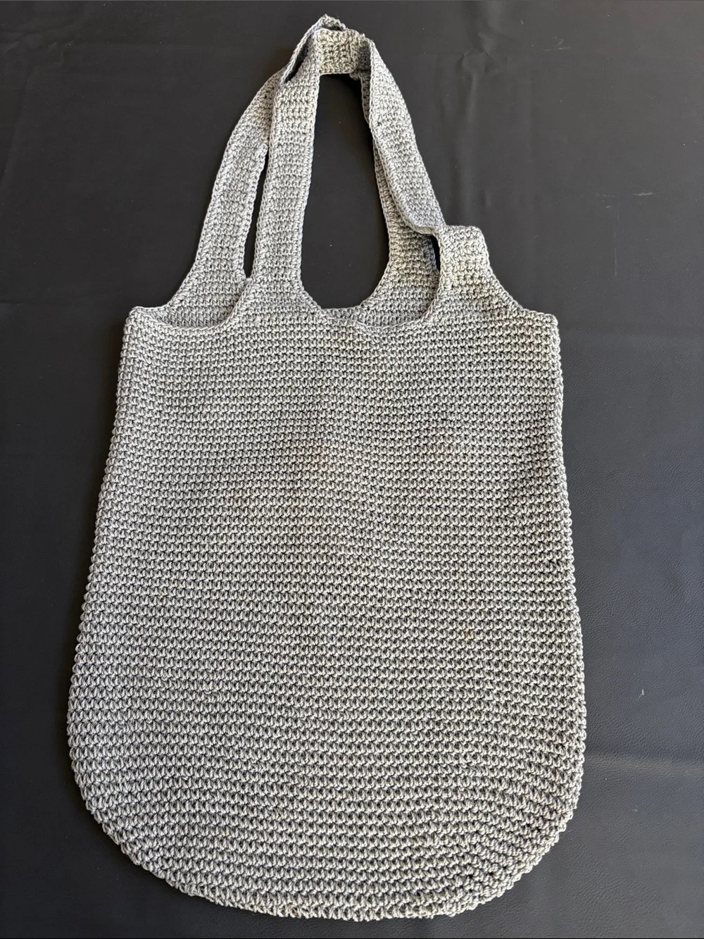 Gray Crochet Floral Appliqué Hobo Tote Bag Boho Cottagecore